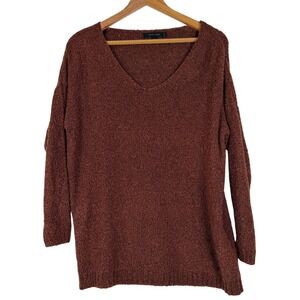 Love Tree Womens Rust Brown Boucle Knit V-Neck Oversized Sweater Medium 9338WE